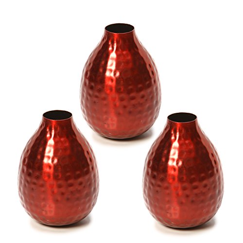 Book Cover Hosley Set of 3 Metal Bud Vases - Your Choice of Colors. 4.5 Inch High. Ideal Accent Piece for Coffee and Side Tables as Well as Dried Floral Arrangements (2-Red Finish)