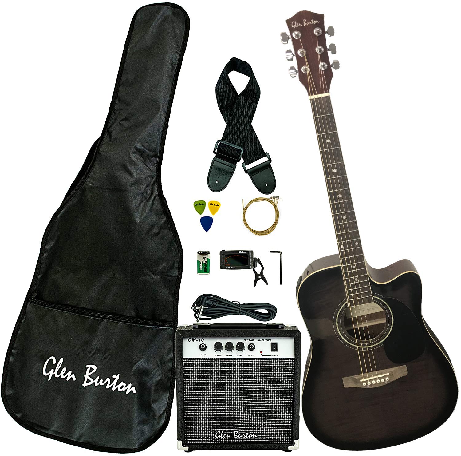 Book Cover Glen Burton GA204BCO-BK Acoustic Electric Cutaway Guitar, Black Black Guitar kit