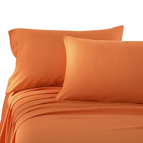 Book Cover HONEYMOON HOME FASHIONS Bed Sheet Set 3-Piece Fitted with Deep Pocket - Twin Size Orange - Soft Wrinkle Resistant Fade Sheets Set - Brushed Microfiber