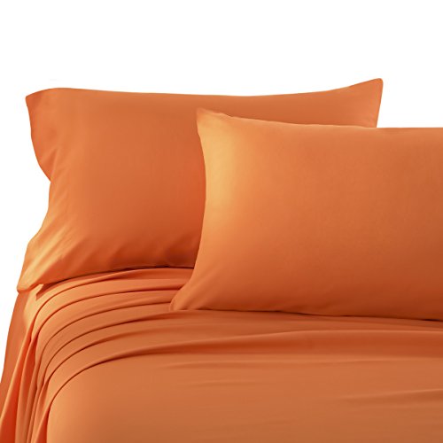 HONEYMOON HOME FASHIONS Bed Sheet Set 3-Piece Fitted with Deep Pocket - Twin Size Orange - Soft Wrinkle Resistant Fade Sheets Set - Brushed Microfiber
