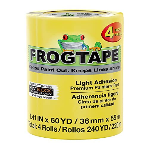 FrogTape Delicate Surface Painter's Tape With PaintBlock, 1.41 Inch x 60 Yards, 4-Pack (240662) , YELLOW