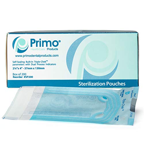 Primo Dental Products SP200 Self Seal Sterilization Pouches - Autoclave Sterilizer Bags for Dental Tools - Sterilization Bags for Nail Technicians & Tattoo Artists - Size: 2.25x4 Inches - Pack of 200