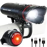 Bike Lights for Night Riding, USB Rechargeable Shark 500 Ultra Bright LED Bike Light Front and Back Safety Tail Light Included (Black)