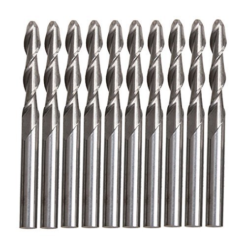 1/8" 22mm Carbide Ball Nose End Mills CNC Router Bits Double Flute Spiral Set Tool Pack Of 10