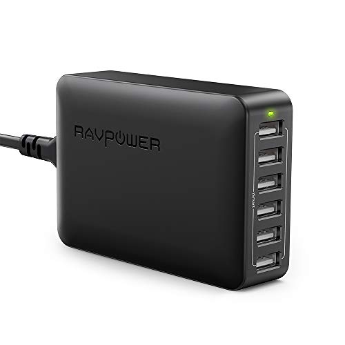 Book Cover USB Charger RAVPower 60W 12A 6-Port Desktop USB Charging Station with iSmart Multiple Port, Compatible iPhone XS Max XR X 8 7 Plus, iPad Pro Air Mini, Galaxy S9 S8 S7 Edge, Tablet and More (Black)