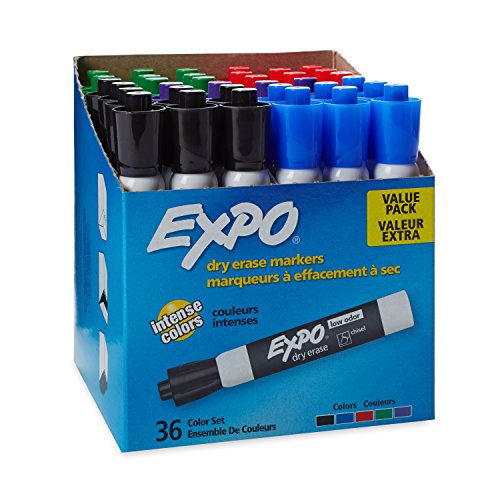 Book Cover EXPO Low Odor Dry Erase Markers, Chisel Tip, Assorted, 36 Count