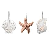 AGPtek 12 PCS Fashion Decorative Home Bathroom Seashell Shower Curtain Hooks (Seashell: Light Brown, Starfish: Tan, Conch: Light Brown)