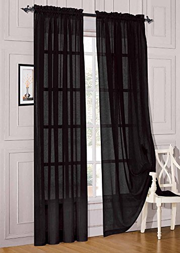 WPM WORLD PRODUCTS MART Drape/Panels/Treatment Beautiful Sheer Voile Window Elegance Curtains for Bedroom & Kitchen, 57" inch x 84" inch, Set of 2 (Black)