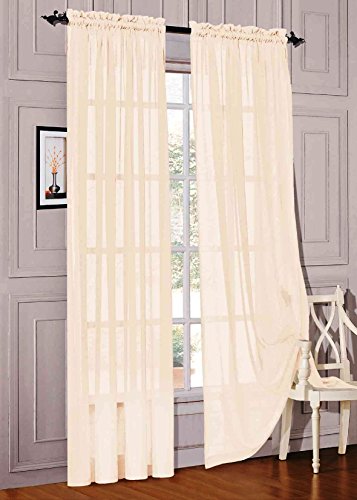 WPM WORLD PRODUCTS MART Drape/Panels/Treatment Beautiful Sheer Voile Window Elegance Curtains for Bedroom & Kitchen, 57" inch x 84" inch, Set of 2 (Beige)