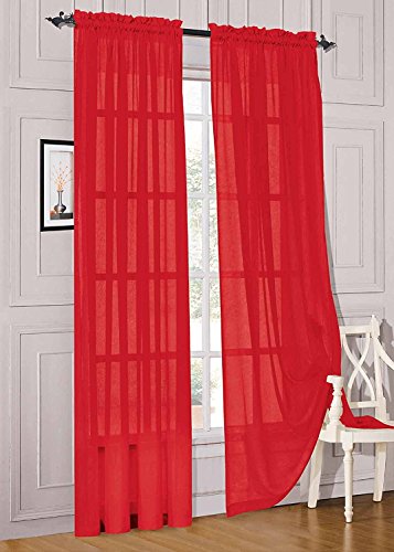 Sheer Voile Window Elegance Curtains for Bedroom & Kitchen, 57" inch x 84" inch, Set of 2 (Red)