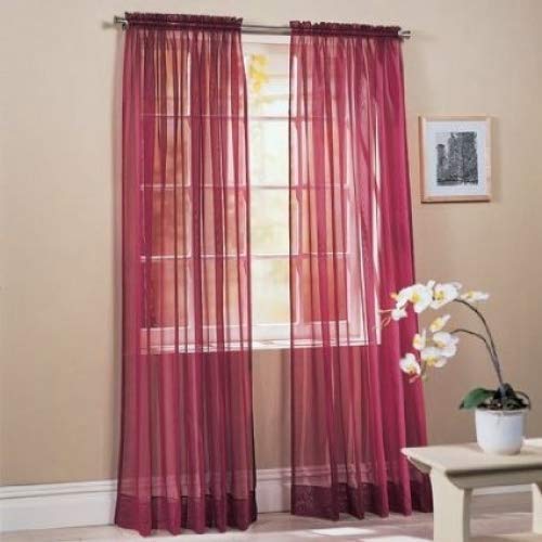 Beautiful Sheer Voile Window Elegance Curtains for Bedroom & Kitchen, 57" inch x 84" inch, Set of 2 (Burgundy)
