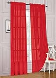 Sheer Voile Window Elegance Curtains for Bedroom & Kitchen, 57" inch x 84" inch, Set of 2 (Red)