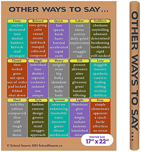 17” x 22” School Smarts Laminated Synonyms Wall Poster for Elementary School Kids, Large Durable Display of 120 Popular Words for Use in Homeschool or Classroom Settings (Part 3 of 3)