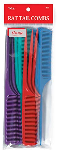Book Cover Annie- Color Rat Tail Combs - Salon Style Assorted - (12) Pack - Pointed Tip for Parting and Styling Hair