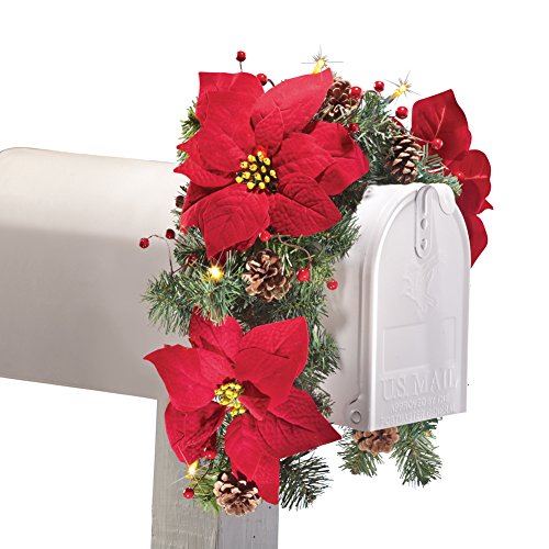 Collections Etc Solar Poinsettia Swag Holiday Mailbox Decoration