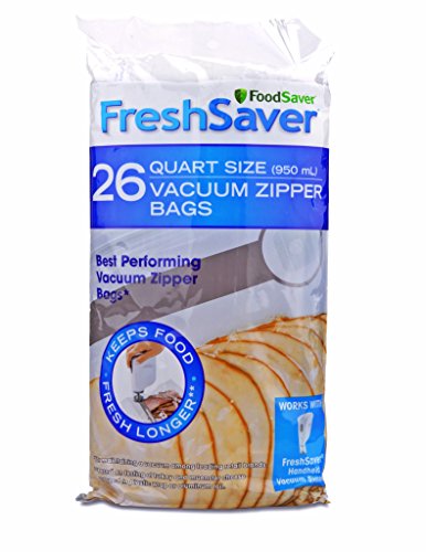 FoodSaver FSFRBZ0236-000R 1-Quart FreshSaver Vacuum Zipper Bags, 26 Count (Package might vary),Clear