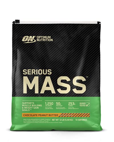 Book Cover Optimum Nutrition Serious Mass Weight Gainer Protein Powder, Vitamin C, Zinc and Vitamin D for Immune Support, Chocolate Peanut Butter, 12 Pound (Packaging May Vary)