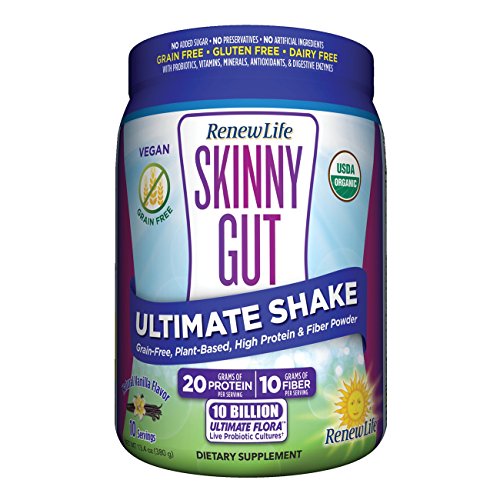 Book Cover Renew Life Adult Probiotic - Skinny Gut Ultimate Shake Dietary Fiber Supplement - 10 Billion CFU - Vanilla, 13.4 Ounces