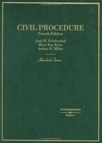 Friedenthal, Kane and Miller's Civil Procedure, 4th (Hornbook Series) 4th (fourth) by Jack H Friedenthal, Kane, Mary, Arthur R Miller (2007) Paperback