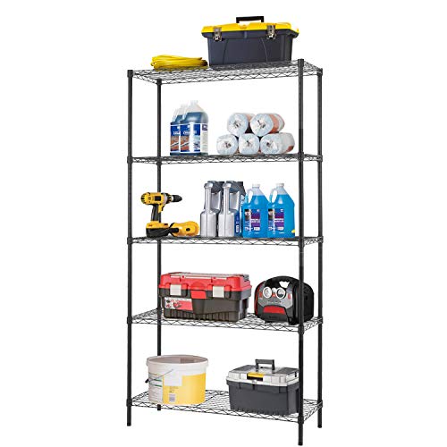 5 Shelf Wire Shelving Unit Garage NSF Wire Shelf Metal Large Storage Shelves Heavy Duty Height Adjustable Utility Commercial Grade Steel Layer Shelf Rack Organizer (5-Tier Black)
