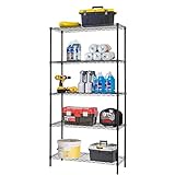 BestOffice 14Dx36Wx72H 5-Shelf Adjustable Storage Shelves Wire Shelving Unit Garage NSF Metal Shelf Heavy Duty Utility Commercial Grade Steel Layer Shelf 1250 LBS Capacity,Black