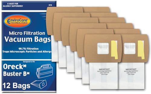 EnviroCare Replacement Micro Filtration Vacuum Cleaner Dust Bags Designed to Fit Oreck Super-Deluxe Compact and Buster B Canisters 12 pack