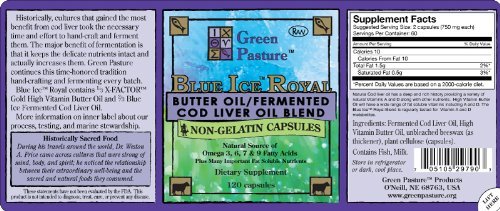 Book Cover Green Pasture Blue Ice Royal Butter Oil / Fermented Cod Liver Oil Blend - 120 Capsules
