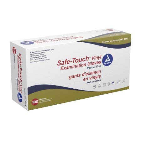 Dynarex Safe-Touch Vinyl Exam Glove Powder Free, Medium, 100 Count (Pack of 5)