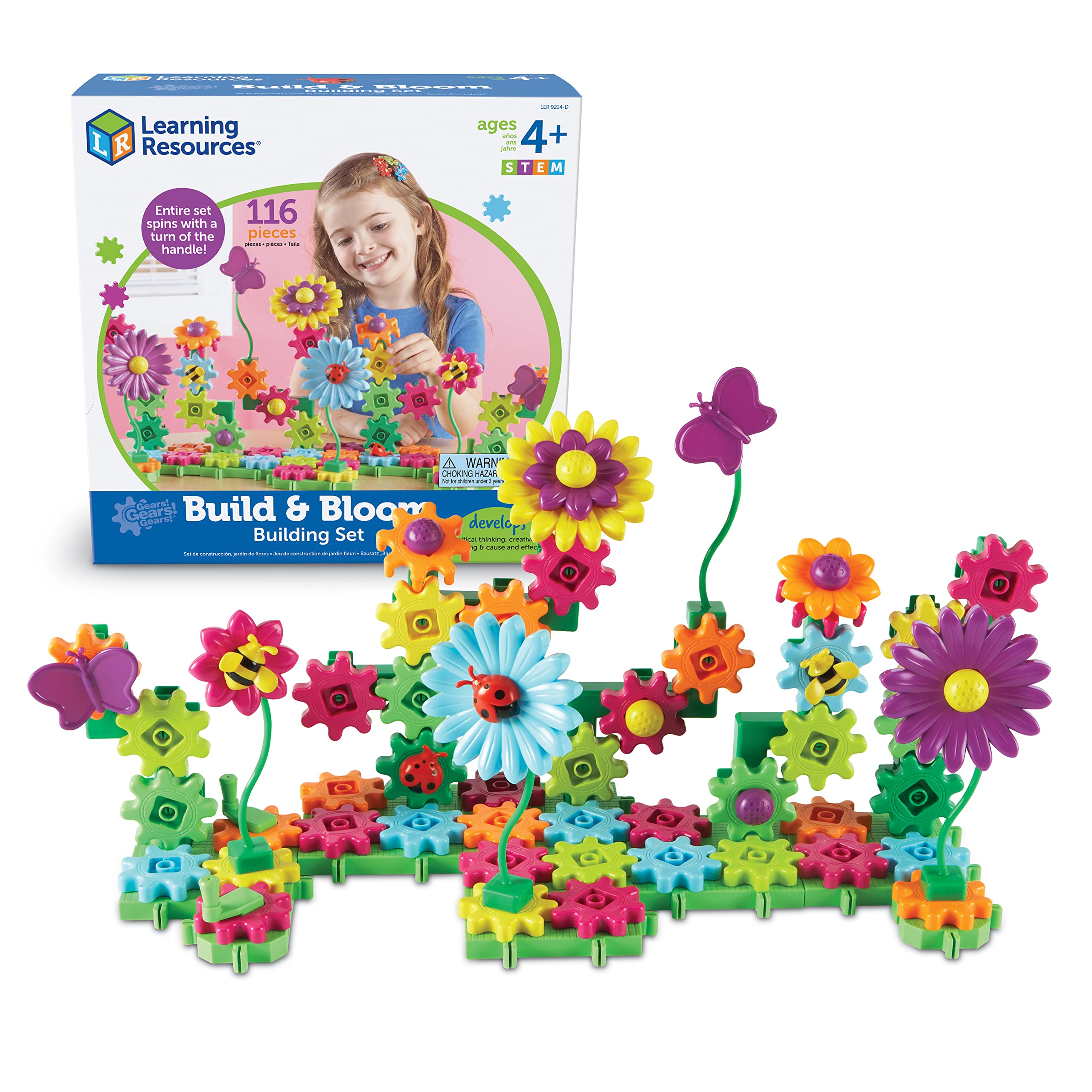 Book Cover Learning Resources Gears! Gears! Gears! Build & Bloom Building Set, STEM Learning Toy, 116 Pieces, Ages 4+