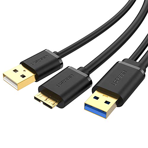 UGREEN Micro USB 3.0 Y Cable Super Speed USB 3.0 A Male to Micro B Male Y Splitter Adapter Cable Charging and Data Sync Cord for Micro USB 3.0 Android Smartphones and Tablets 3 feet Black