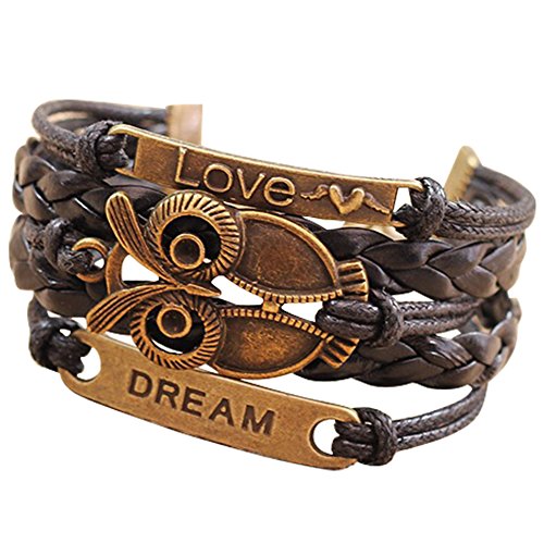 Ocaler&174PU Leather Bracelet Wristlet Bangle Wrist Band Decoration Ornament with Owl Pattern Decor for Women