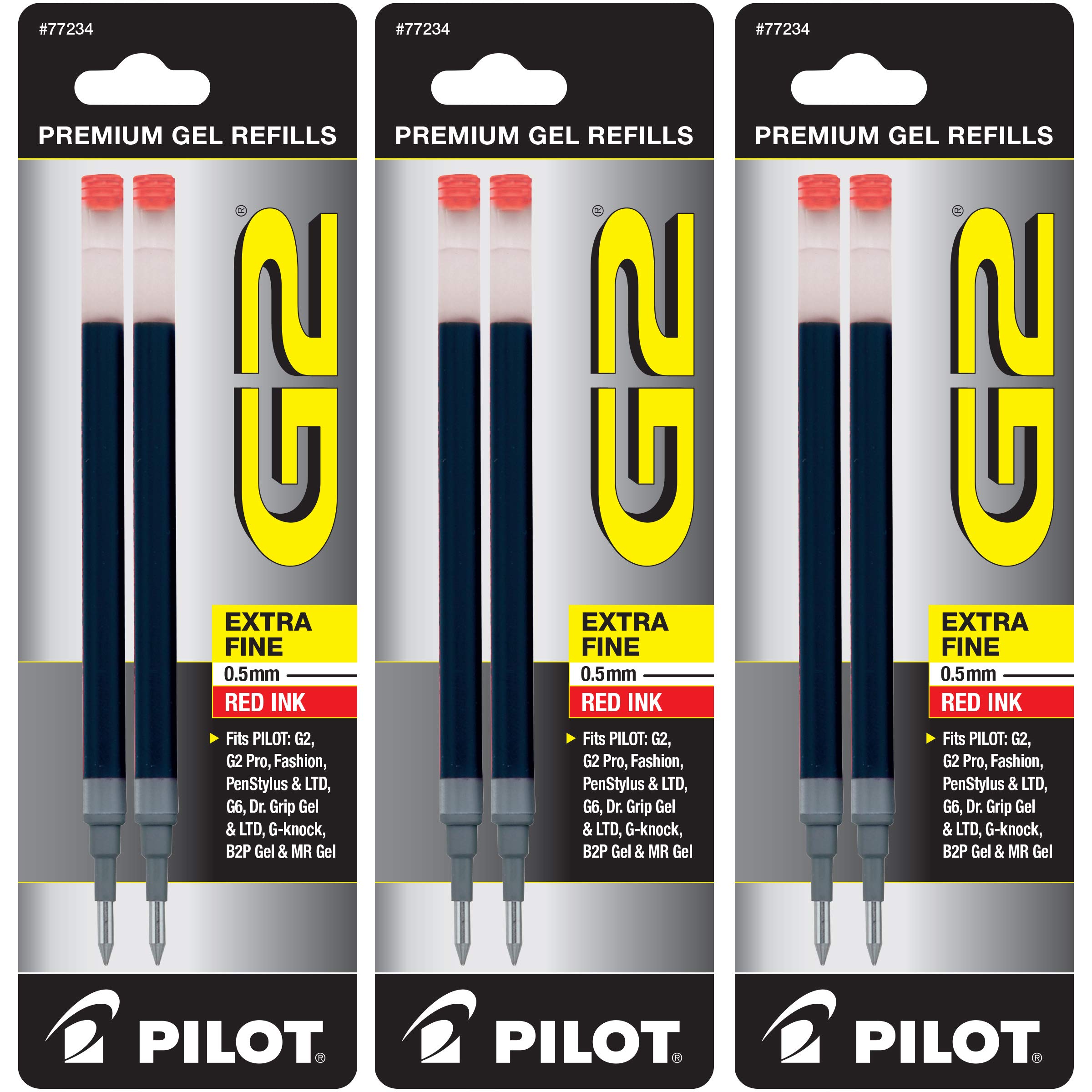 Pilot, G2 Gel Ink Refills, Extra Fine Point 0.5 mm, Red, Pack of 6 6 Count (Pack of 1) Extra Fine Point Red