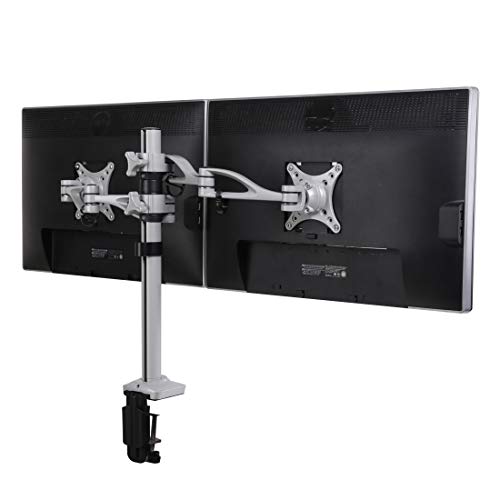 Fleximounts Dual Monitor Stand Adjustable Desk Mounts for 10"-27" Computer LCD Screens with Clamp or Grommet Desktop Support M13