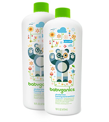 Book Cover Babyganics Alcohol-Free Foaming Hand Sanitizer Refill, Fragrance Free, 16oz Bottle (Pack of 2)