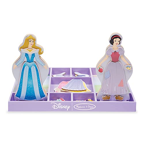 Book Cover Melissa & Doug Disney Sleeping Beauty and Snow White Magnetic Dress-Up Wooden Doll Pretend Play Set (40+ pcs)
