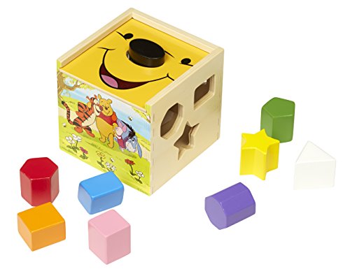 Book Cover Melissa & Doug Disney Baby Winnie the Pooh Wooden Shape Sorting Cube - Educational Toy With 9 Shapes
