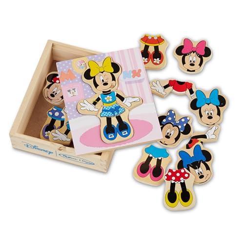 Melissa & Doug Disney Minnie Mouse Mix and Match Dress-Up Wooden Play Set (18 pcs) - Minnie Mouse Toys For Disney Fans, Minnie Mouse Fashion Puzzle Toy, Travel Toys For Kids Ages 3+