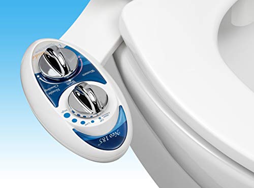 Luxe Bidet Neo 185 Elite Series Fresh Water Non-Electric Mechanical Bidet Toilet Attachment with Strong Faucet Valves, Metal Hoses, and Self-Cleaning Dual Nozzle, Blue and White