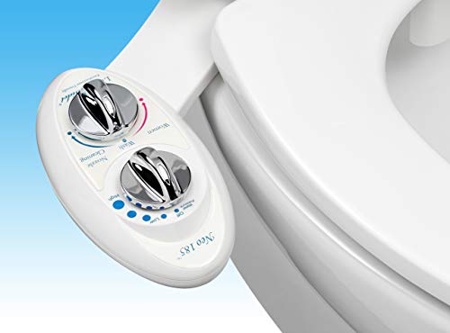 Luxe Bidet Neo 185 (Elite Series) - Self Cleaning Dual Nozzle - Fresh Water Non-Electric Mechanical Bidet Toilet Attachment w/ Strong Faucet Valves and Metal Hoses (white and white)