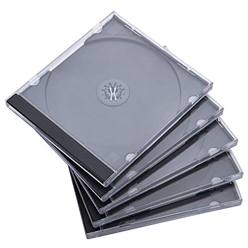 Maxtek 10.4 mm Standard Single Clear CD Jewel Case with Assembled Black Tray, 25 Pack