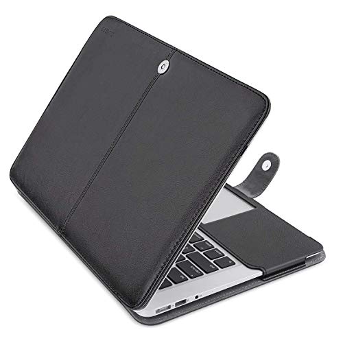 MOSISO Compatible with MacBook Air 13 inch Case A1369 A1466 Older Version 2010-2017 Release, PU Leather Case Portfolio Protective Stand Cover Sleeve, Black