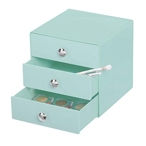 iDesign 3-Drawer Plastic Vanity Organizer, Compact Storage Organization Set for Dental Supplies, Hair Care, Bathroom, Office, Dorm, Desk, Countertop, Office, 6.5" x 6.5" x 6.5", Mint Green