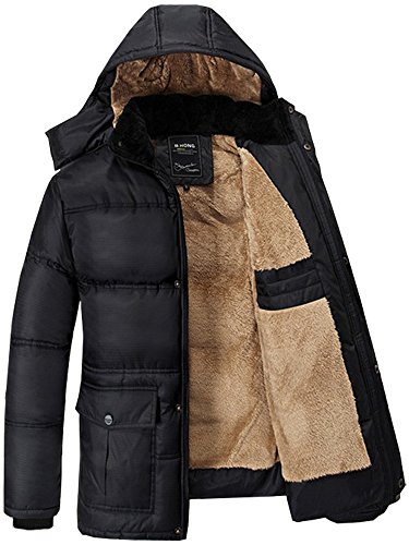 Book Cover Fashciaga Men's Hooded Faux Fur Lined Quilted Winter Coats Jacket (X-Large, Black)