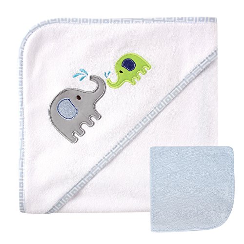 Book Cover Luvable Friends Hooded Towel and Washcloth, Blue Elephant