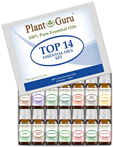 Essential Oil Set 14-10 ml Therapeutic Grade 100% Pure Frankincense, Lavender, Peppermint, Rosemary, Orange, Tea Tree, Eucalyptus, Grapefruit, Lemon, Lime, Clove, Spearmint, Lemongrass, Cinnamon