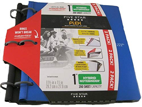 Five Star Flex NoteBinder - 1 Inch Capacity, 11.5 x 11 Inches, Notebook and Binder All-in-One - 2 Pack - Multi Colored