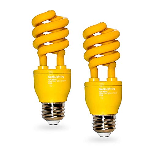 SleekLighting 13 Watt Yellow Bug Light Spiral CFL Light Bulb 120Volt, E26 Medium Base. (Pack of 2)