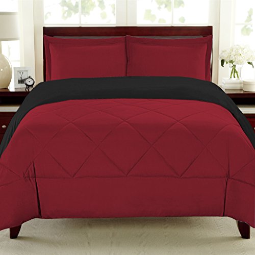 Book Cover Sweet Home Collection 3 Piece Reversible Polyester Microfiber Goose Down Alternative Comforter Set with Pillow Shams, Full/Queen, Burgundy/Black