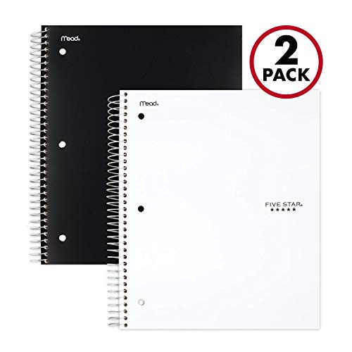 Five Star Spiral Notebooks, 3 Subject, College Ruled Paper, 150 Sheets, 11 x 8-1/2 inches, Black, White, 2 Pack (73015)