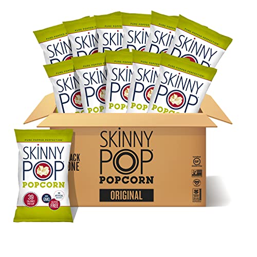 SkinnyPop Popcorn, Gluten Free, Dairy Free, Non-GMO, Healthy Snacks, Back to School Snack, Skinny Pop Original Popcorn, 4.4oz Grocery Size Snack Bags (12 Count)